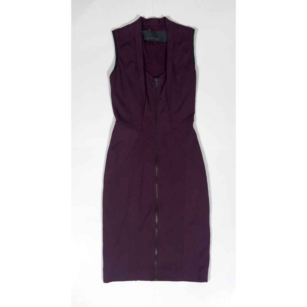 Yigal Azrouel Maroon Purple BodyCon Knee Length Leather Trim Dress Sz 4